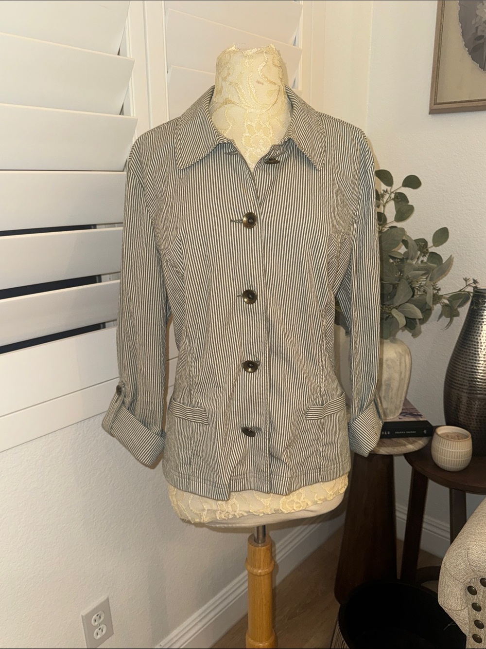Charter Club Black and White Striped Button-Front Jacket
